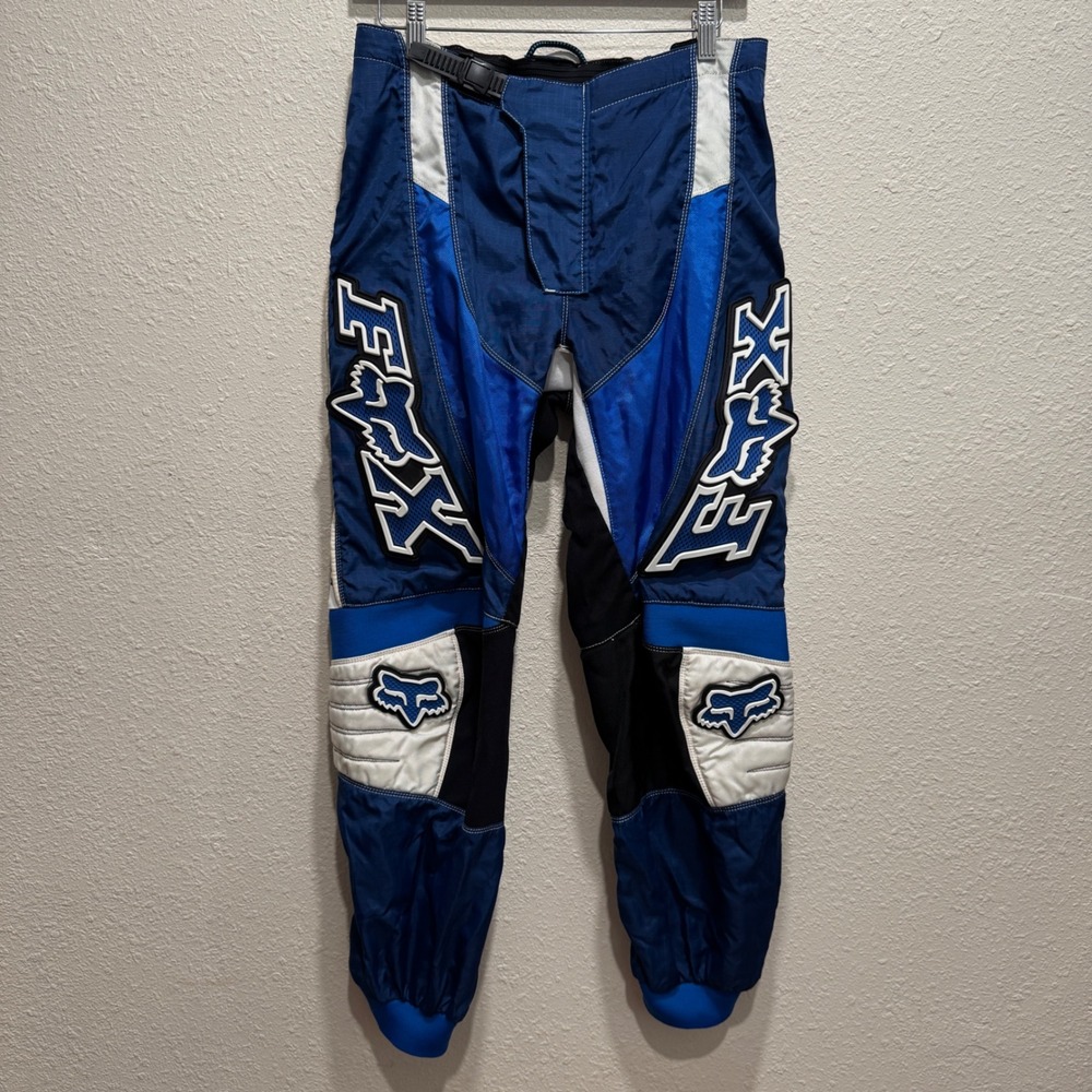 Fox Racing Motocross Pants Blue White Black Mens Size 34 Riding Gear MX Y2K